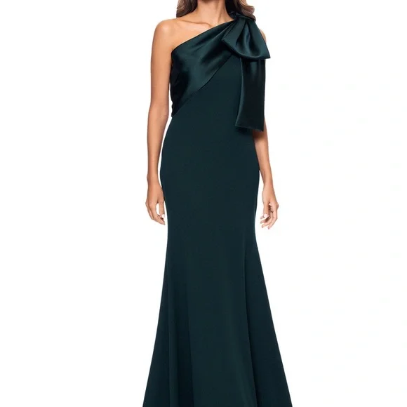Betsy & Adam One Shoulder Dark Green Dress - Picture 1 of 12